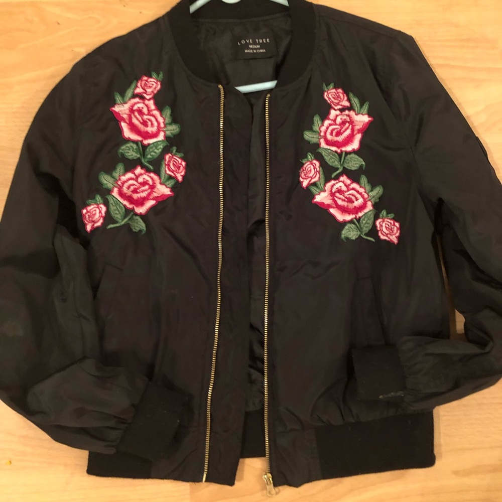 Love Tree Bomber jacket with embroidery flowers